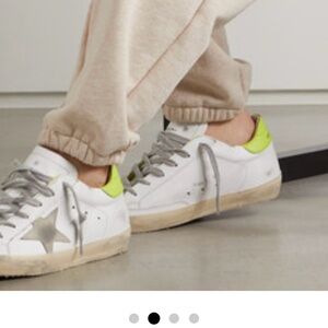 Golden Goose White and Neon Yellow Sneakers